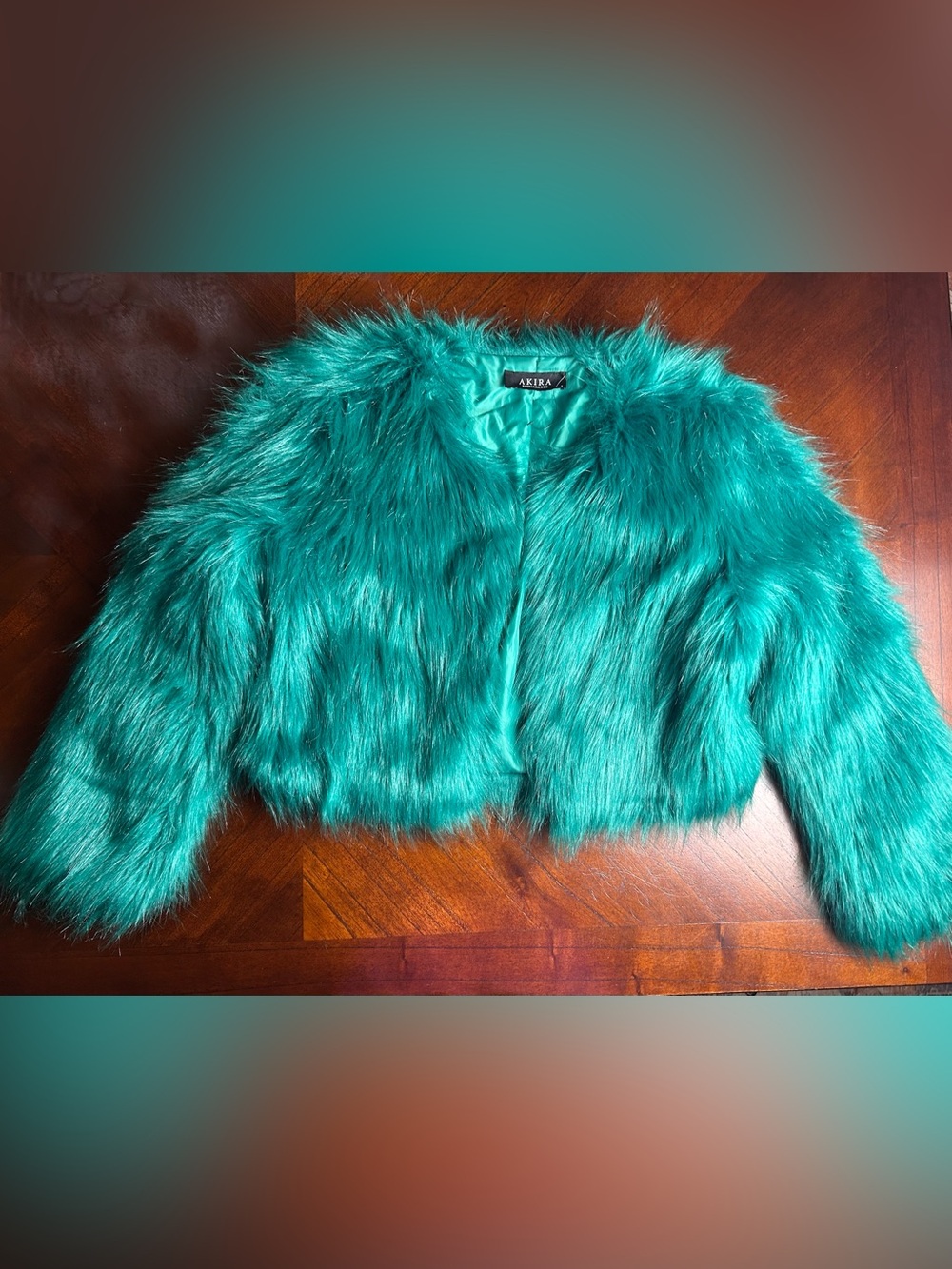 AKIRA Teal Faux Fur Cropped Jacket size S